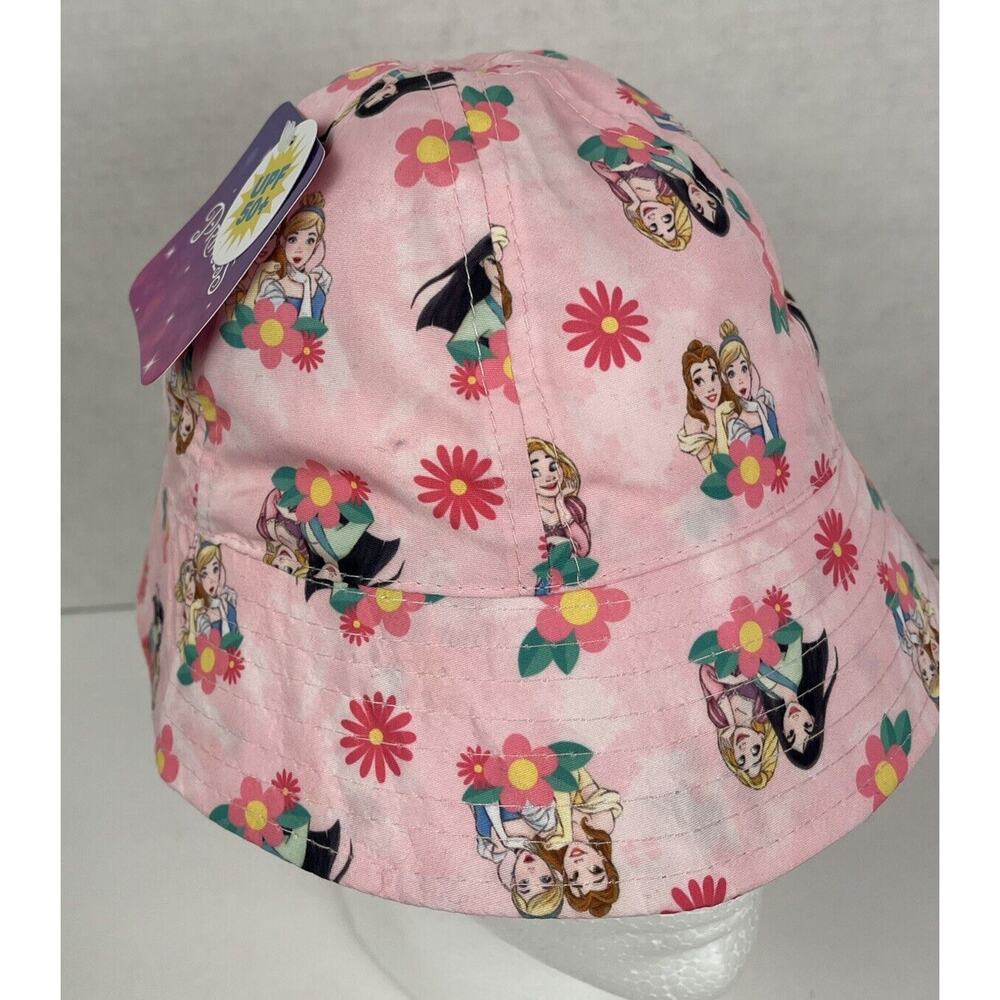 Disney Princess Bucket Hat Kids Toddler UPF 50 Multicolor Pink Chin Strap